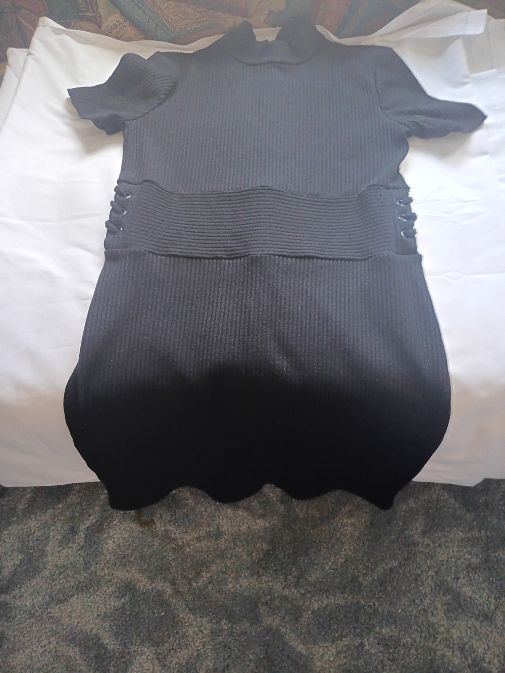 Express Black Ribbed Knit Short Sleeve Dress with Side Lace-Up